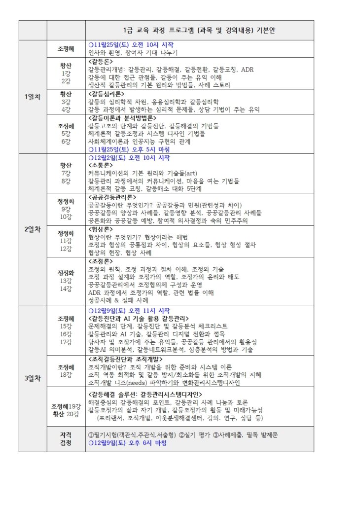 갈등 관리 시스템 디자인 양성 과정